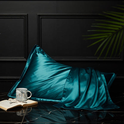 Anyhouz Pillowcase 51x66cm Teal Pure Real Silk For Comfortable And Relaxing Home Bed