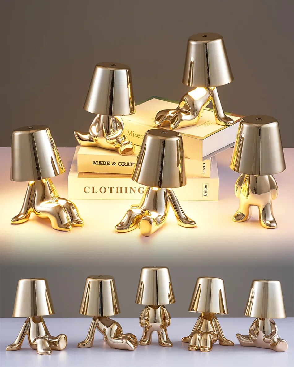 Anyhouz Hotel Lightning Lamp Gold Little Man Laying Position Table Lamps Touch Switch Decoration Led Night Light