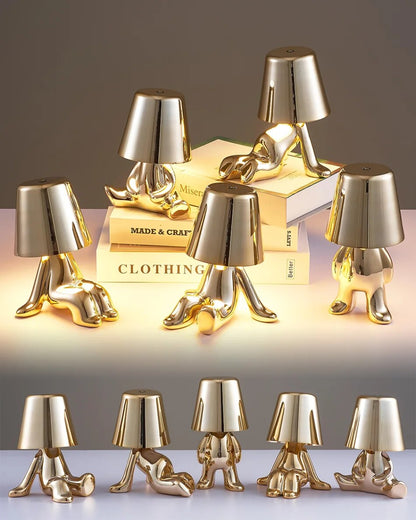 Anyhouz Hotel Lightning Lamp Gold Little Man Laying Position Table Lamps Touch Switch Decoration Led Night Light