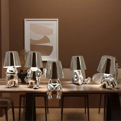 Anyhouz Hotel Lightning Lamp Silver Little Man Sitting Down Position Table Lamps Touch Switch Decoration Led Night Light