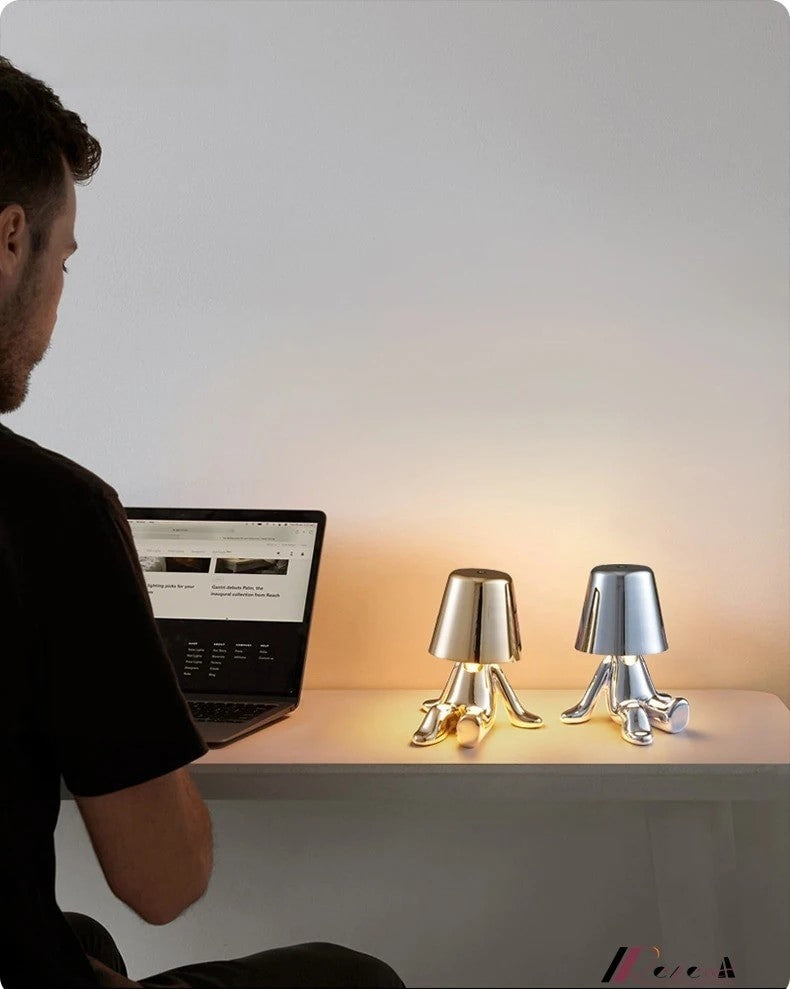 Anyhouz Hotel Lightning Lamp Silver Little Man Standing Position Table Lamps Touch Switch Decoration Led Night Light