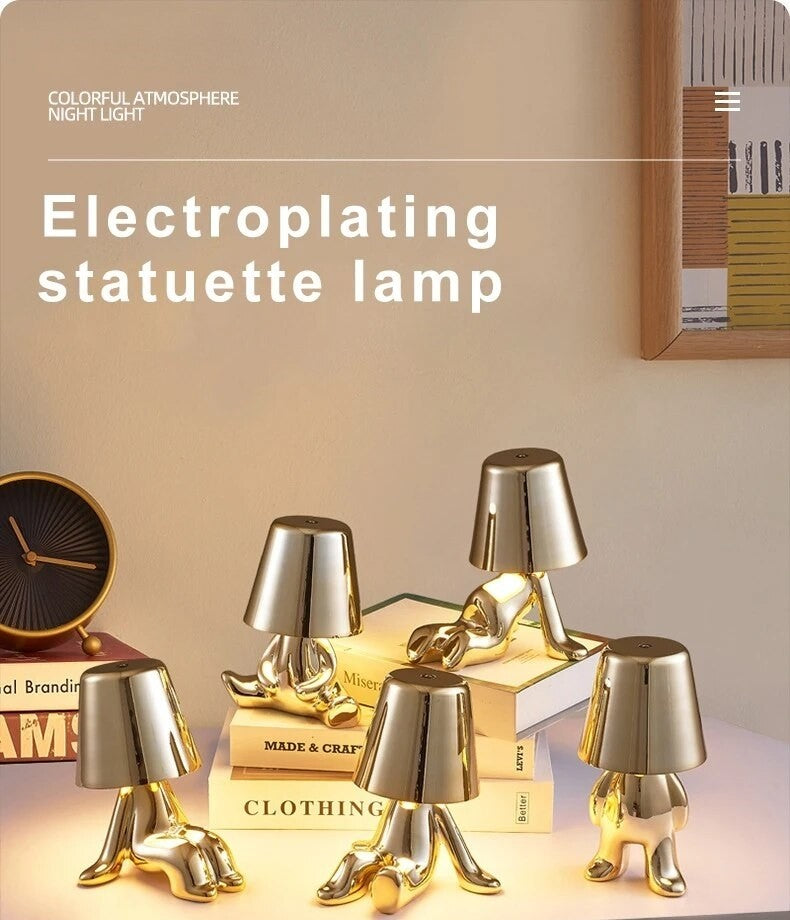 Anyhouz Hotel Lightning Lamp Silver Little Man Laying Position Table Lamps Touch Switch Decoration LED Night Light