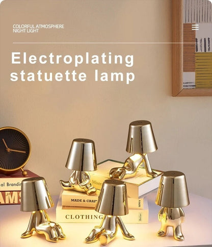Anyhouz Hotel Lightning Lamp Silver Little Man Laying Position Table Lamps Touch Switch Decoration LED Night Light