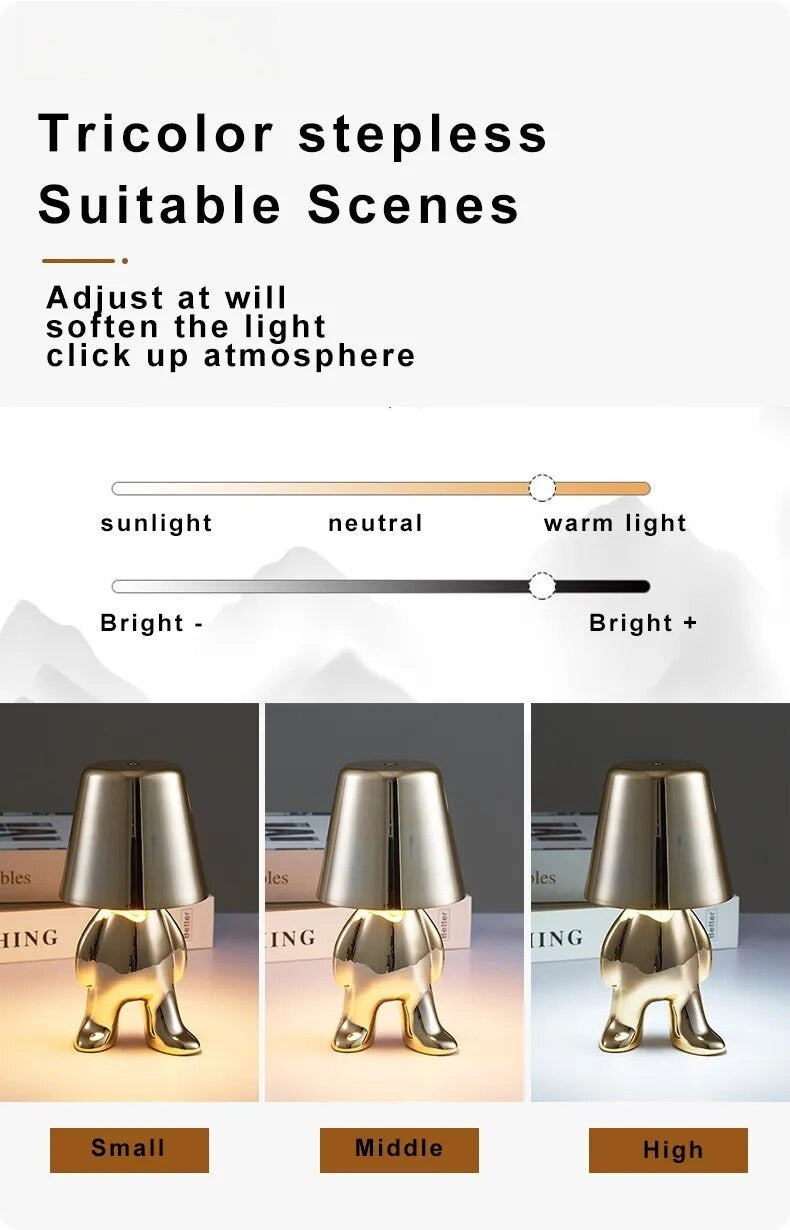 Anyhouz Hotel Lightning Lamp Gold Little Man Standing Position Table Lamps Touch Switch Decoration Led Night Light