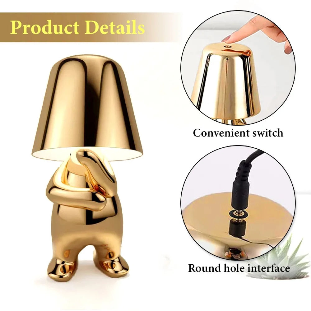 Anyhouz Hotel Lightning Lamp Silver Little Man Sitting Position Table Lamps Touch Switch Decoration Led Night Light