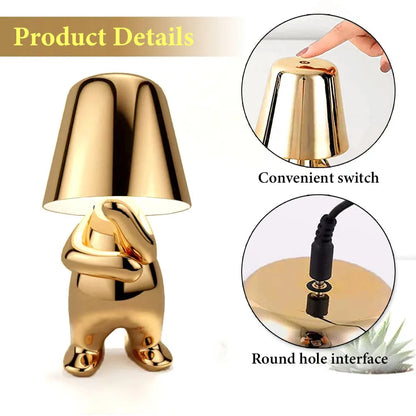Anyhouz Hotel Lightning Lamp Silver Little Man Sitting Position Table Lamps Touch Switch Decoration Led Night Light