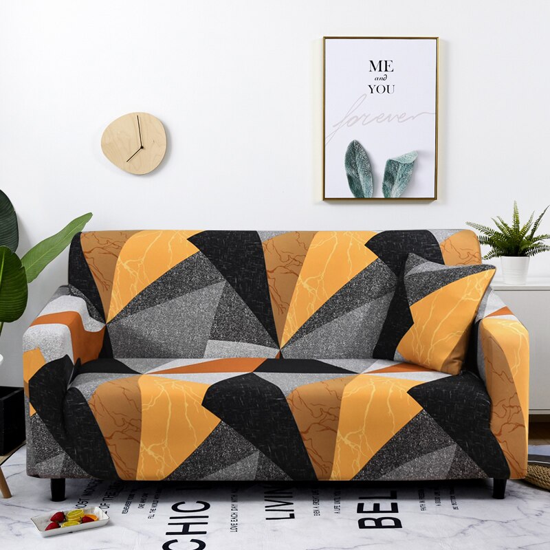 Anyhouz 3 Seater Sofa Cover Golden Yellow Geometric Style and Protection For Living Room Sofa Chair Elastic Stretchable Slipcover