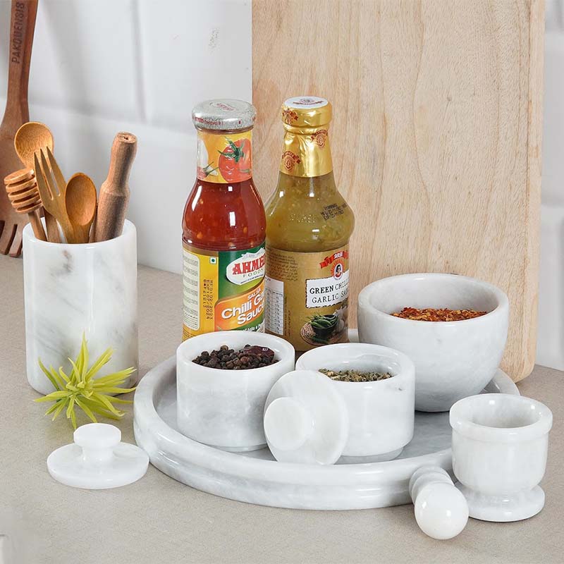 Marble Round Tray with Accessories