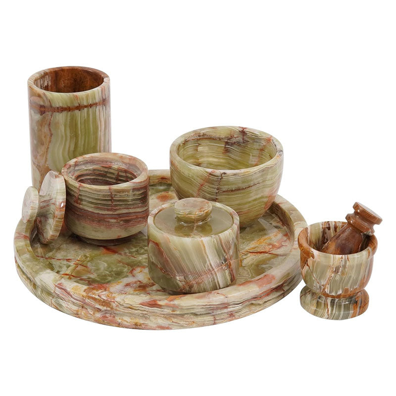 Marble Round Tray with Accessories