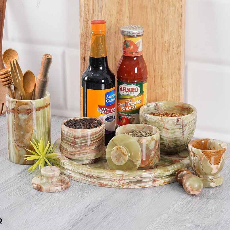 Marble Round Tray with Accessories