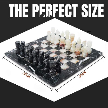 Marble Chess Set 30cm – Black Zebra & White Onyx