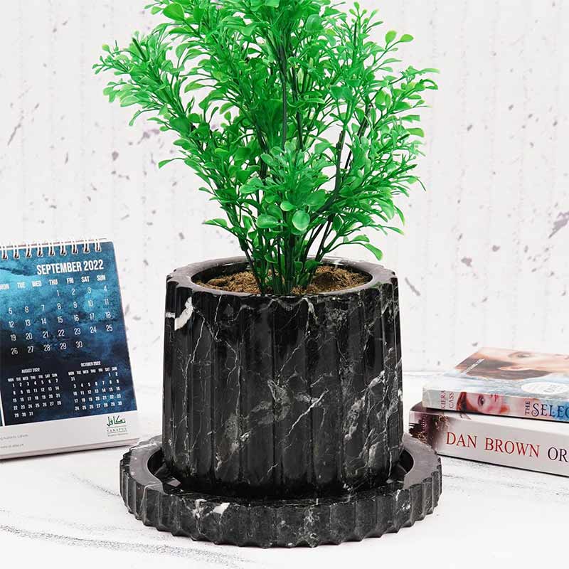 Marble Planter Straight Line Design - 15cm