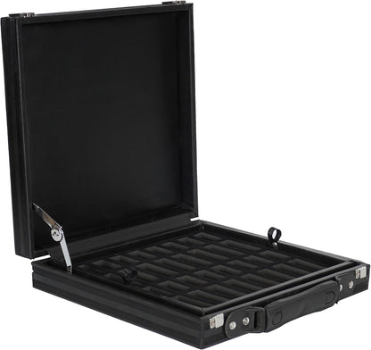 Premium leather chess storage case — felt-cut piece compartments