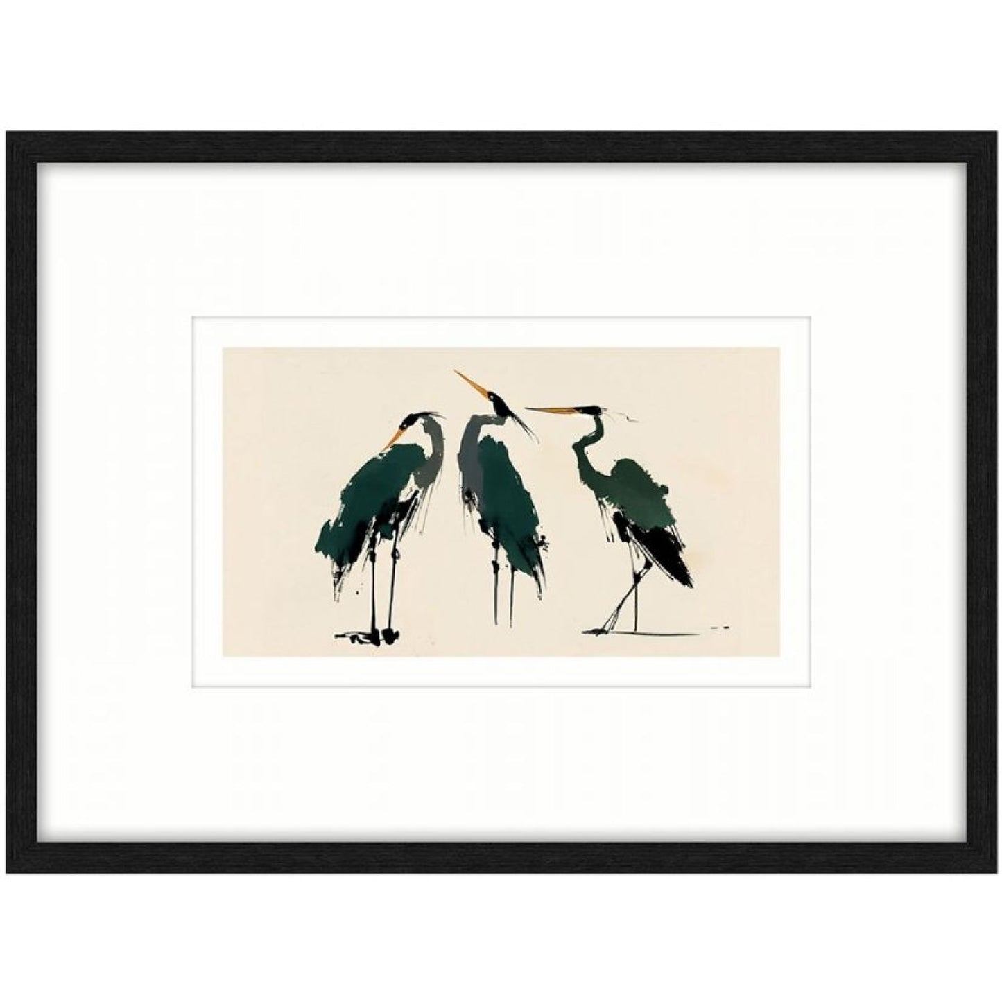 Green Herons b Glass Framed Canvas - b