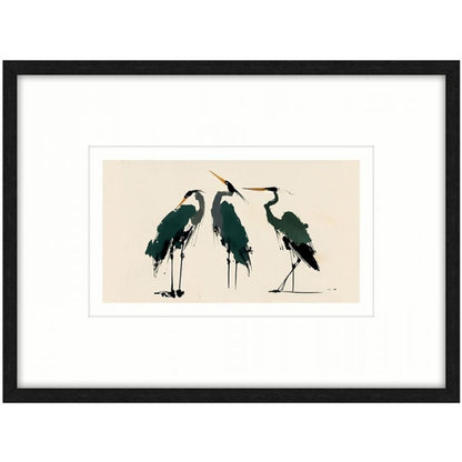 Green Herons b Glass Framed Canvas - b