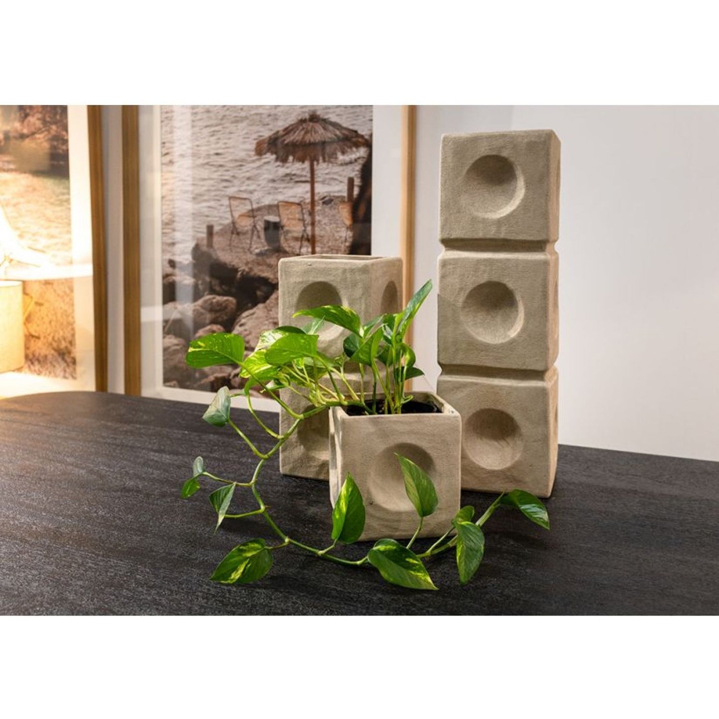Dimple Stoneware Vase - Stone