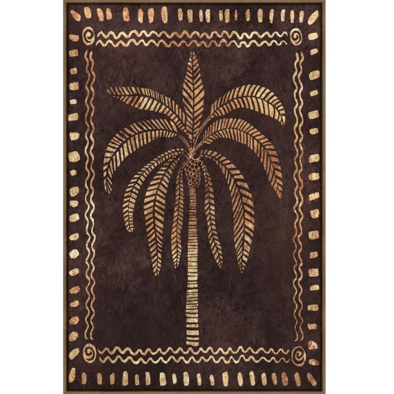 Golden Palms b Framed Canvas Art - Oak na