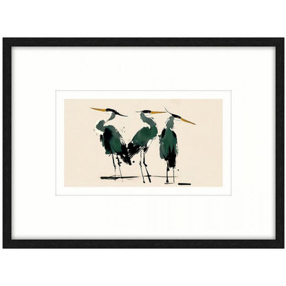 Green Herons a Glass Framed Canvas - bl