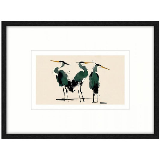 Green Herons a Glass Framed Canvas - bl