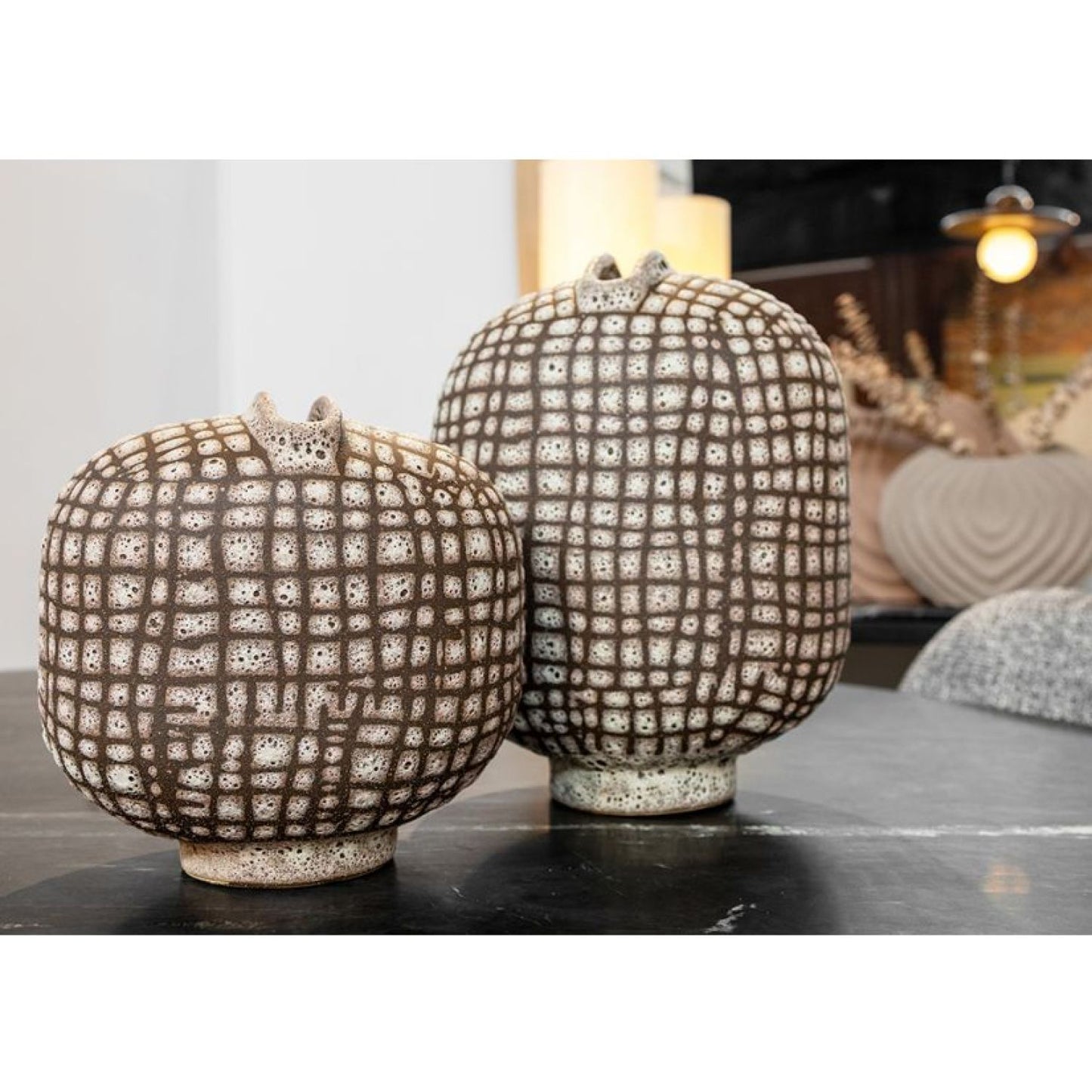 Checkers Ceramic Vase - Chocolate/cream