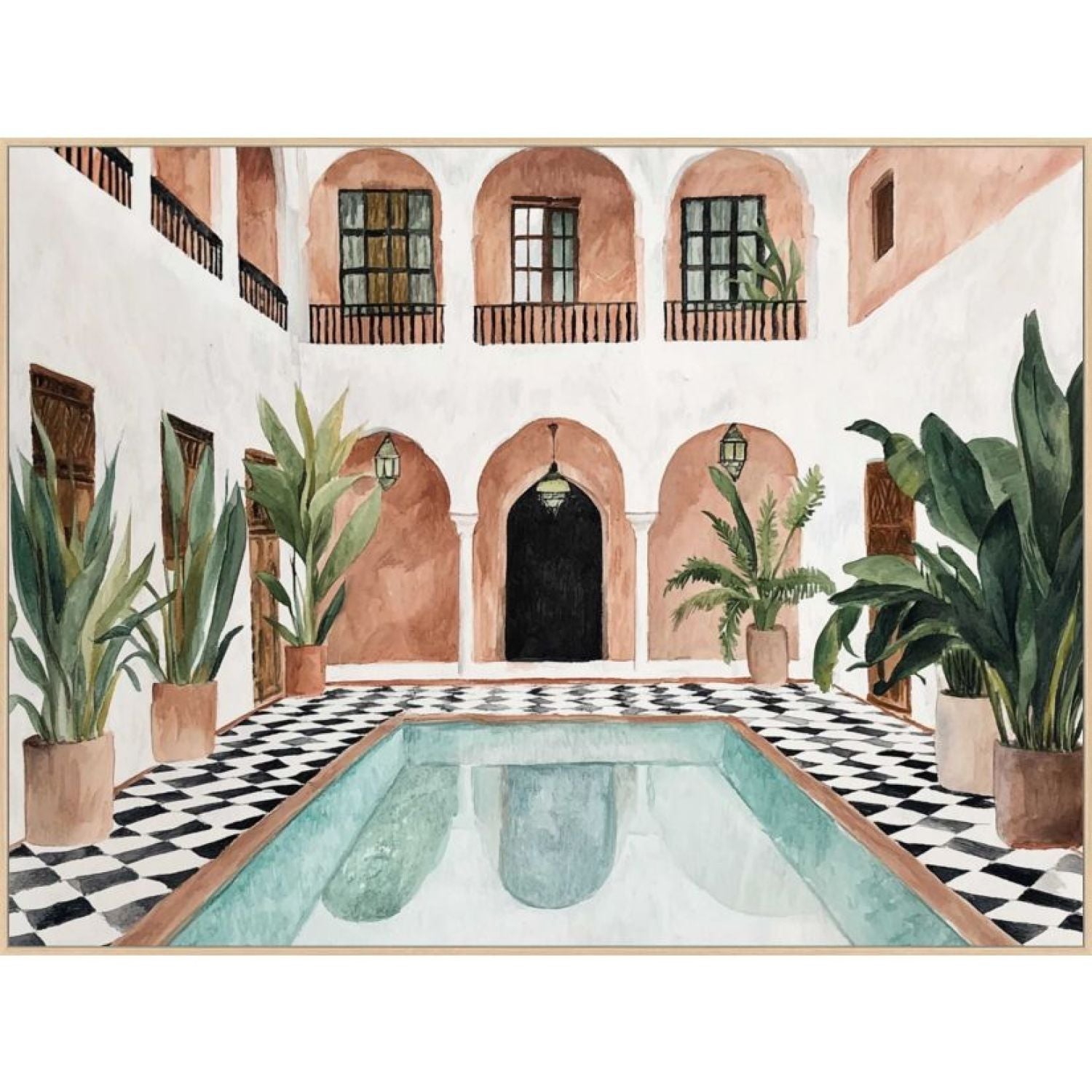 Bath House b Framed Canvas - Light Oak