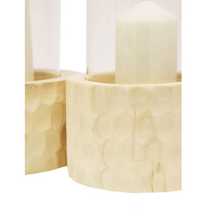 Ripple Carved Wood Candle Holder - Natural
