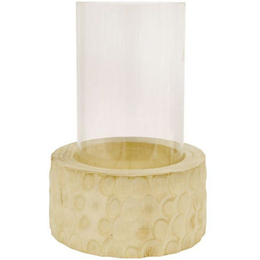 Ripple Carved Wood Candle Holder - Natural