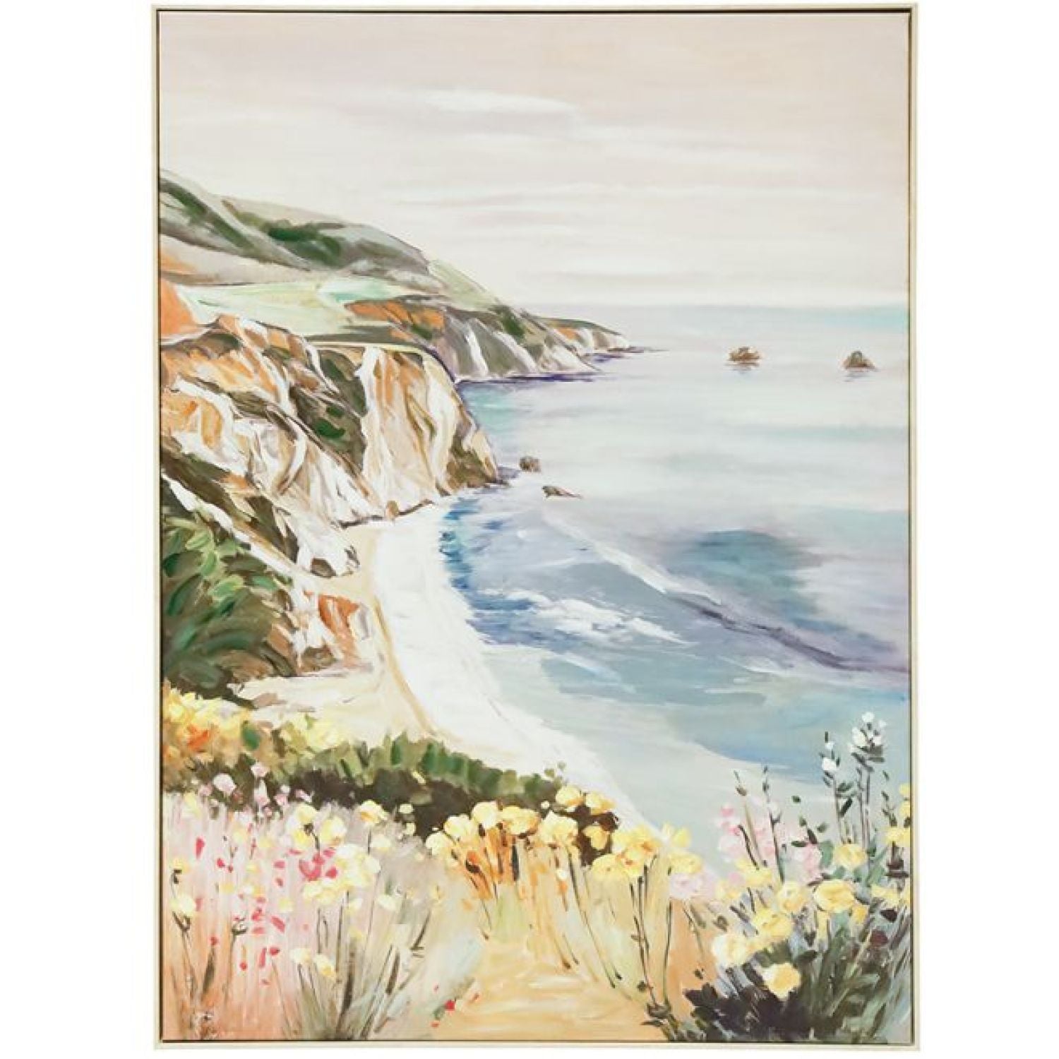Cliff Coastline a Framed Canvas - White w