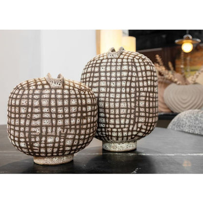 Checkers Ceramic Vase - Chocolate/cream