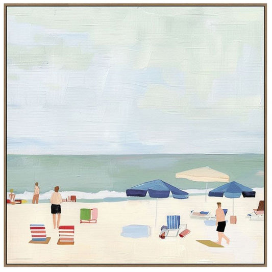 Beach Umbrellas b Framed Canvas - Oak