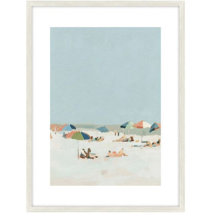 Beach Days b Glass Framed Art - Wood Look