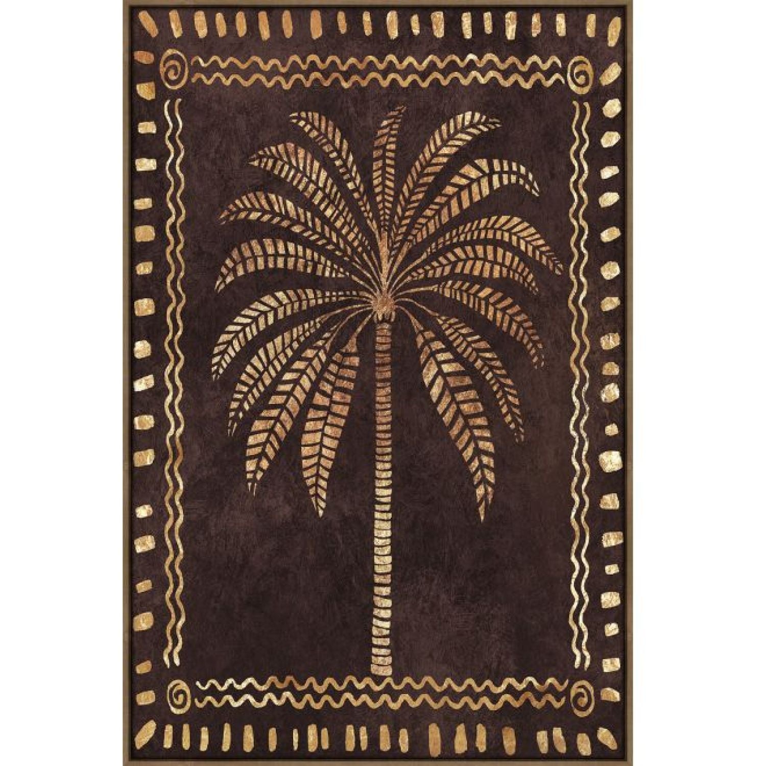 Golden Palms a Framed Canvas Art - Oak na