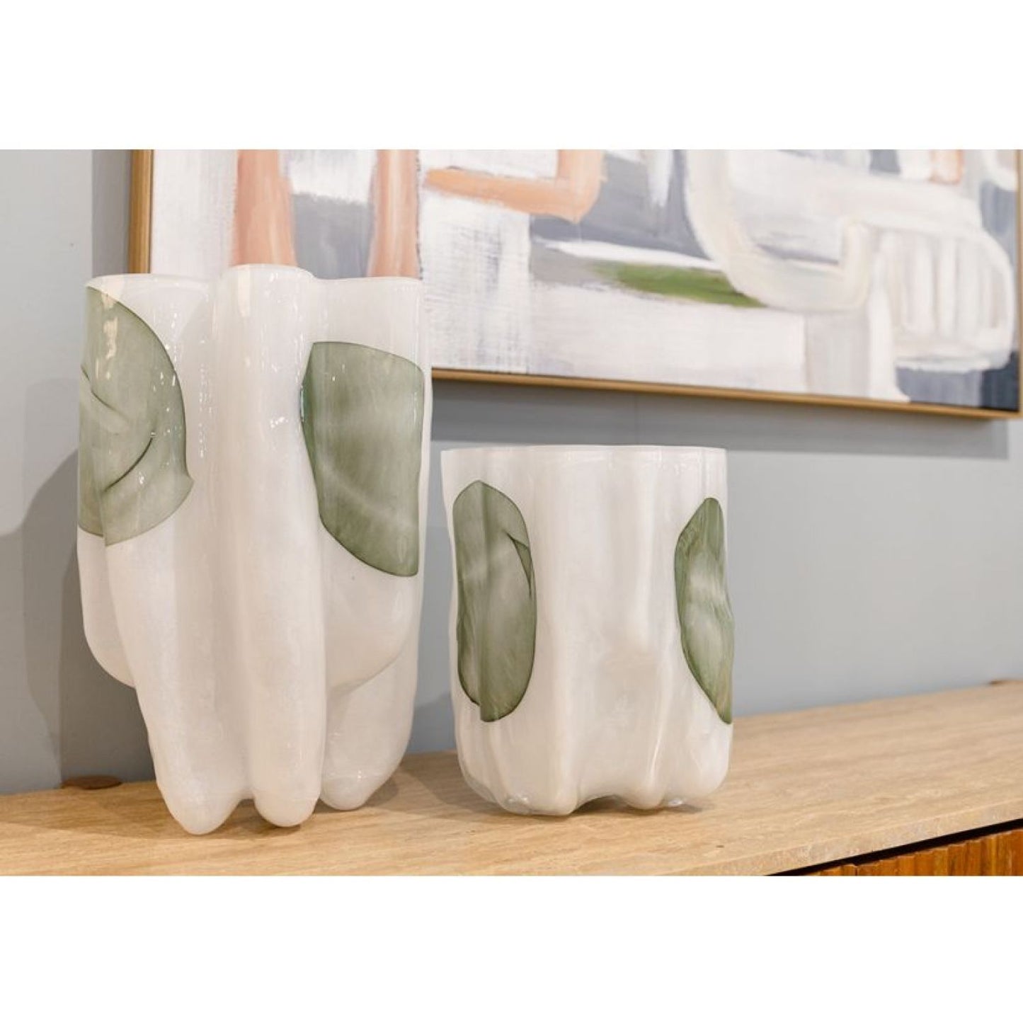 Wave Glass Vase - White/green