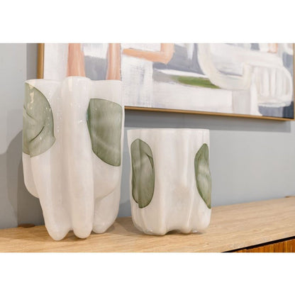Wave Glass Vase - White/green