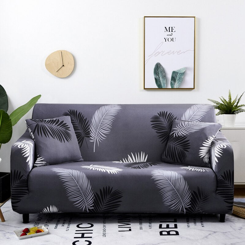 Anyhouz 4 Seater Sofa Cover Gray Feather Style and Protection For Living Room Sofa Chair Elastic Stretchable Slipcover