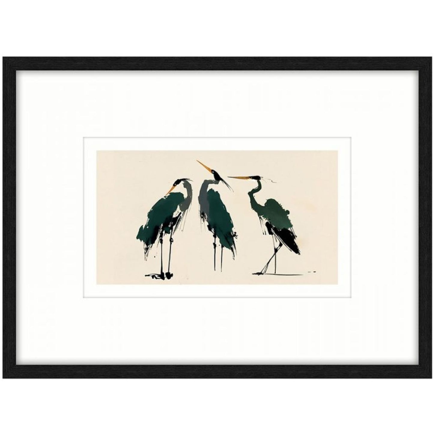 Green Herons b Glass Framed Canvas - b — view 2