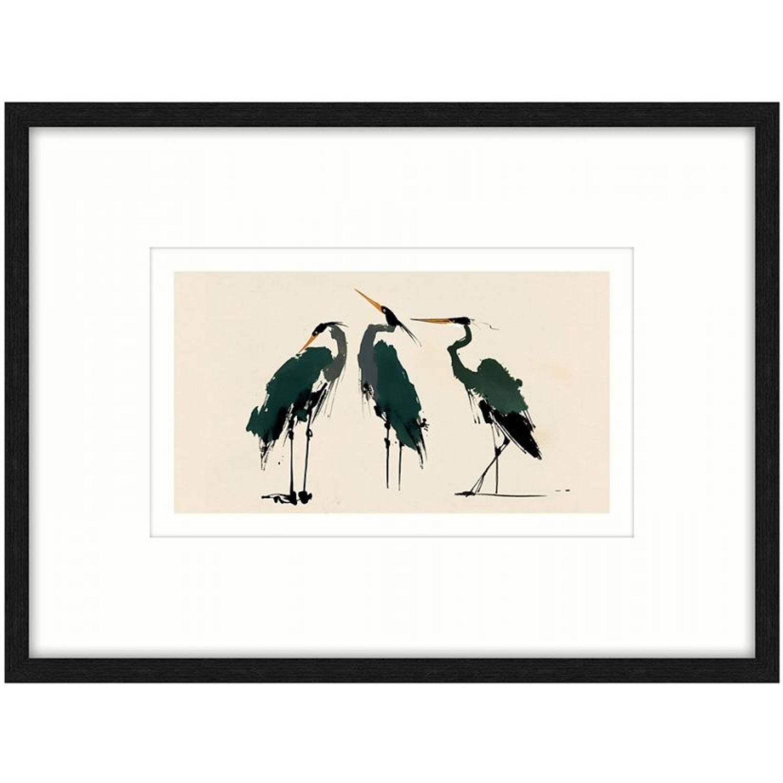 Green Herons b Glass Framed Canvas - b — view 2
