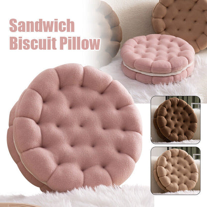 Anyhouz Plush Pillow Pink Round Double Biscuit Shape Stuffed Soft Pillow Seat Cushion Room Decor