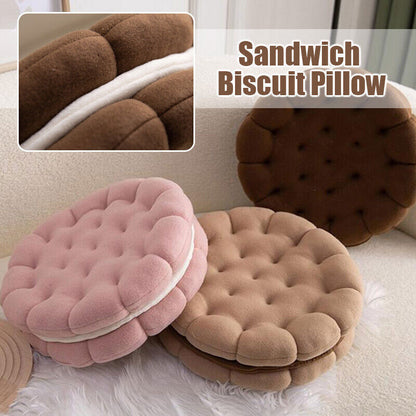 Anyhouz Plush Pillow Pink Round Double Biscuit Shape Stuffed Soft Pillow Seat Cushion Room Decor