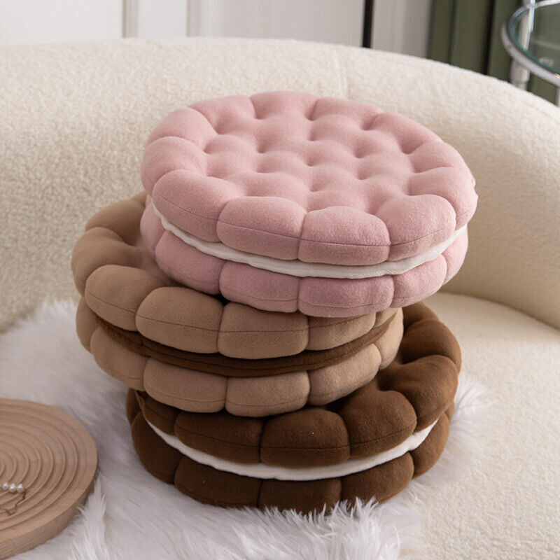 Anyhouz Plush Pillow Pink Round Double Biscuit Shape Stuffed Soft Pillow Seat Cushion Room Decor