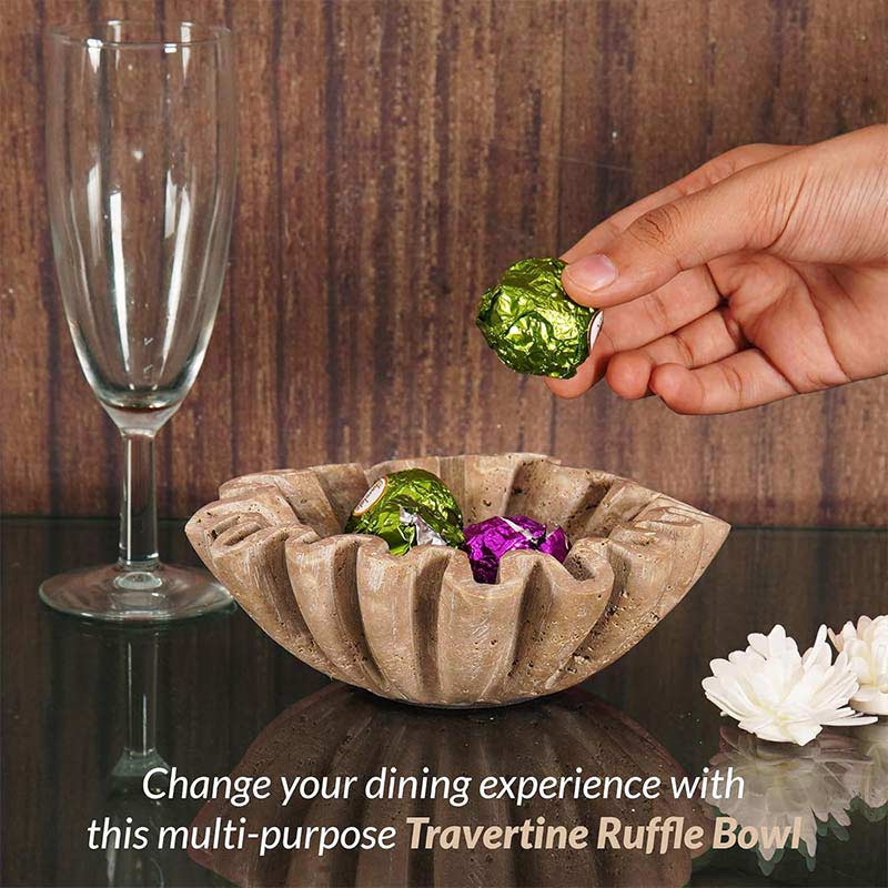 Marble Ruffle Fruit Bowl (Travertine)