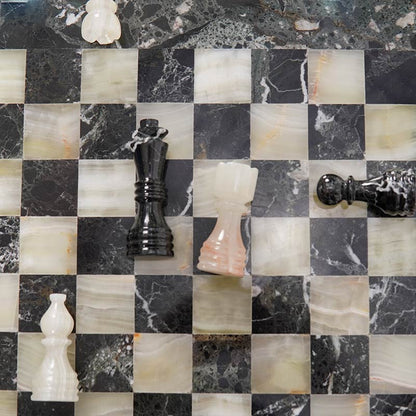 Marble Chess Set 38cm – Black Zebra & White Onyx