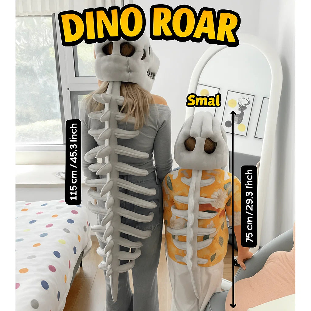 DinoRoar™ Gigantic Realistic Dinosaur Skeleton Costume Set – Headgear & Plush Tail | Sizes 75 cm & 115 cm | Ultimate Fun Dress-Up Gift