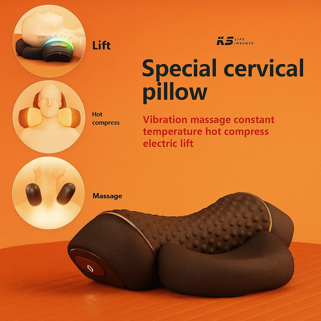CerviLux™ Electric Massager Cervical Pillow Hot Compress Vibration Massage Neck Traction Relax Sleeping Memory Foam Pillow Spine Support + Free BONUS ebook Mother's Day
