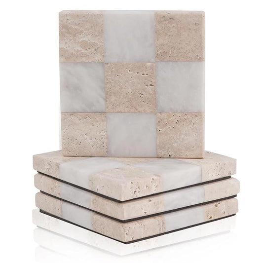 Marble Checkers Coaster Plates - Set Of 4