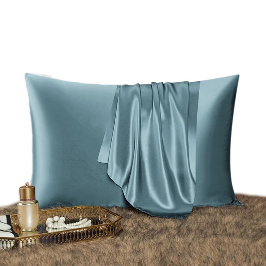 Anyhouz Pillowcase 50x90cm Blue Gray Set with Eye Mask Natural Mulberry Silk for Comfortable and Relaxing Home Bed