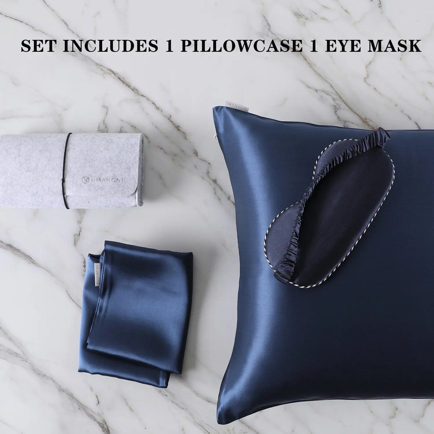 Anyhouz Pillowcase 51x66cm Blue Set with Eye Mask Natural Mulberry Silk for Comfortable and Relaxing Home Bed
