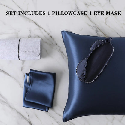 Anyhouz Pillowcase 51x66cm Blue Set with Eye Mask Natural Mulberry Silk for Comfortable and Relaxing Home Bed