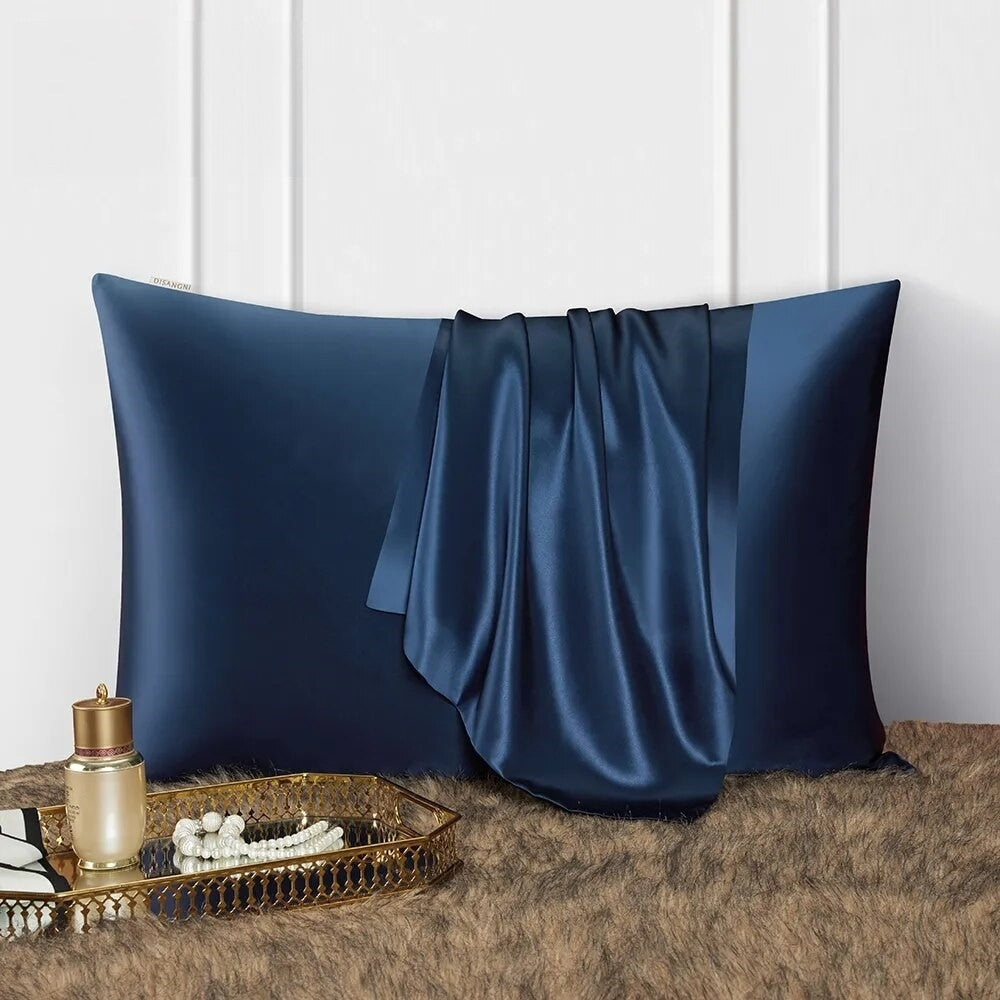Anyhouz Pillowcase 51x66cm Dark Blue Natural Mulberry Silk For Comfortable And Relaxing Home Bed