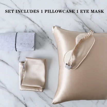 Anyhouz Pillowcase 51x66cm Gold Set with Eye Mask Natural Mulberry Silk for Comfortable and Relaxing Home Bed